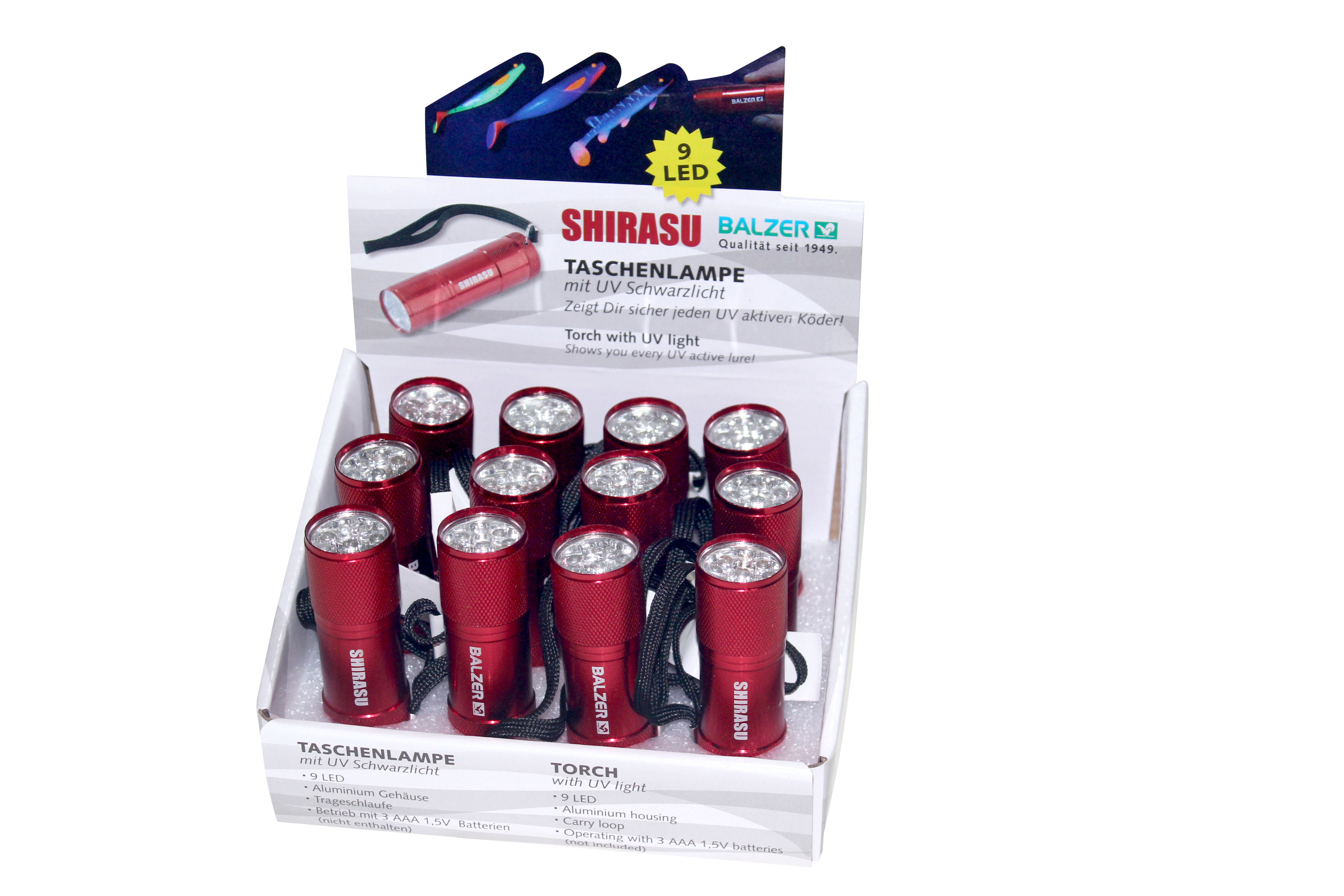 Balzer Shirasu UV Lampe Aluminium Taschenlampe 9 Schwarzlicht LED
